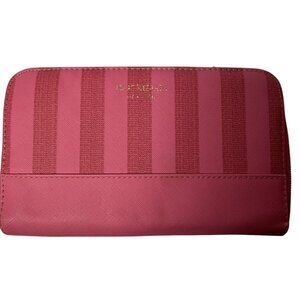 Isaac Mizrahi New York Pink Striped Makeup Brush Holder Zipper Closure Compact